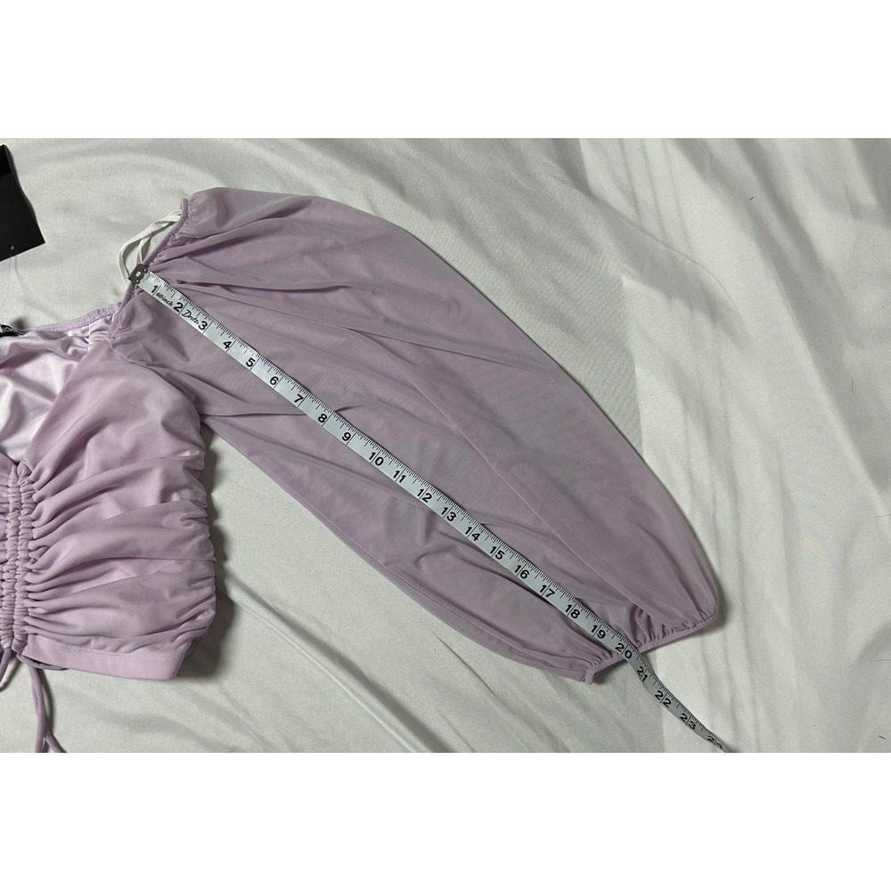 NWT Fashion Nova Your Eyes On Me Top Lavender Ruched Mesh Balloon Sleeve Crop L - Picture 9 of 14